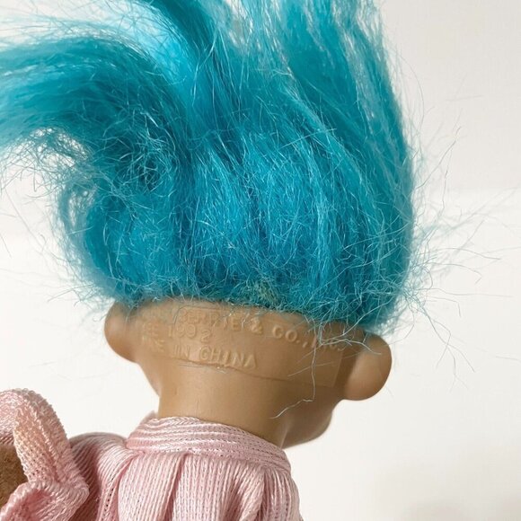 Vtg 1992 Russ Troll Doll Blue Hair Open Bag Stomach Fillable Gift Toy Set 6 Inch - Picture 14 of 16